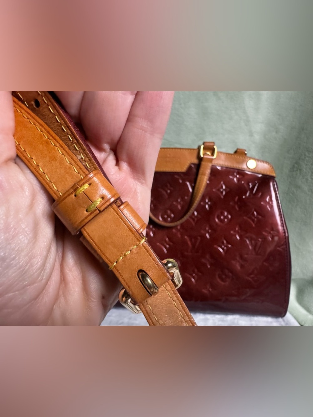 Louis Vuitton Brea MM Vernis Amarante Patent Leather Satchel Bag w/ Strap Auth - Picture 6 of 16